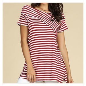 Suzanne Betro Deep Red & White Striped Top Med Lg